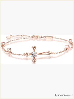925 Sterling Silver Cross Ankle Bracelet Adjustable Charm Foot Anklet